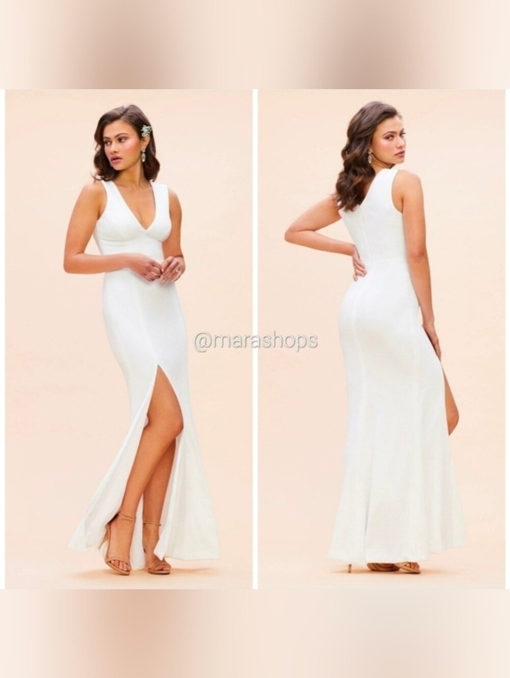Dress The Population Sandra White Curved-Back Mermaid Gown